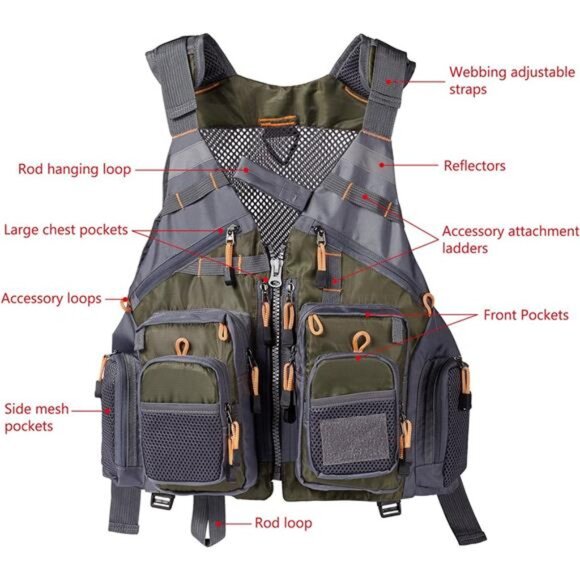 Strap Fishing Vest Adjustable for Men and Women, for Fly Bass Fishing - Picture 3 of 7